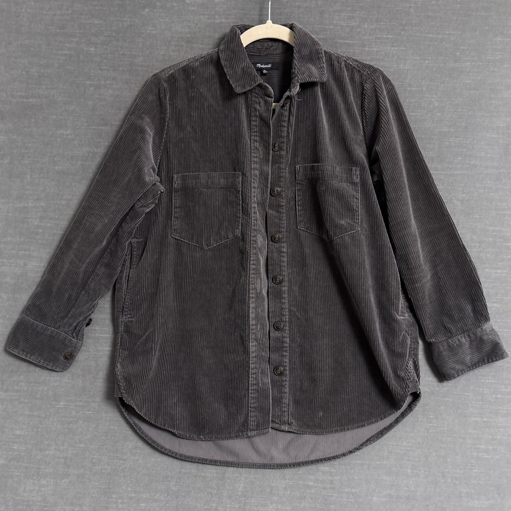Madwell Top XS Oversized Gray Cotton Corduroy Button Down Shacket Jacket Layer